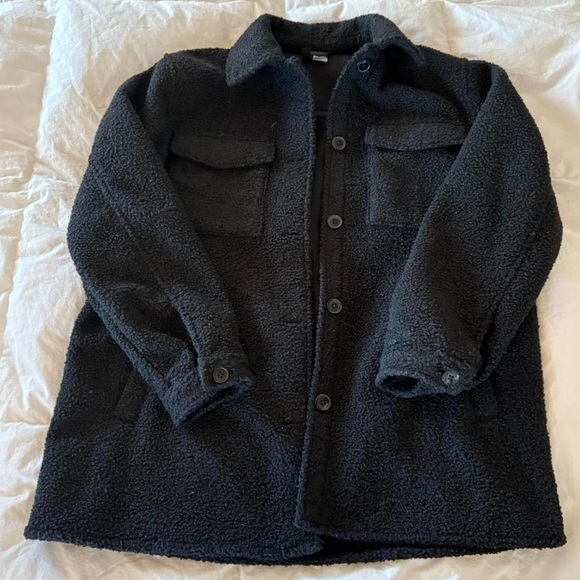 Black Collared Teddy Jacket oversized fit - Picture 1 of 6